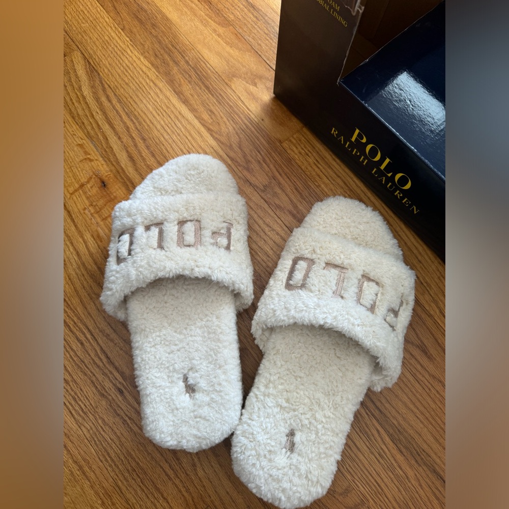 polo ralph lauren memory foam cream house slippers